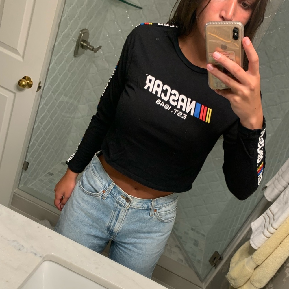 long sleeve cropped NASCAR t shirt
